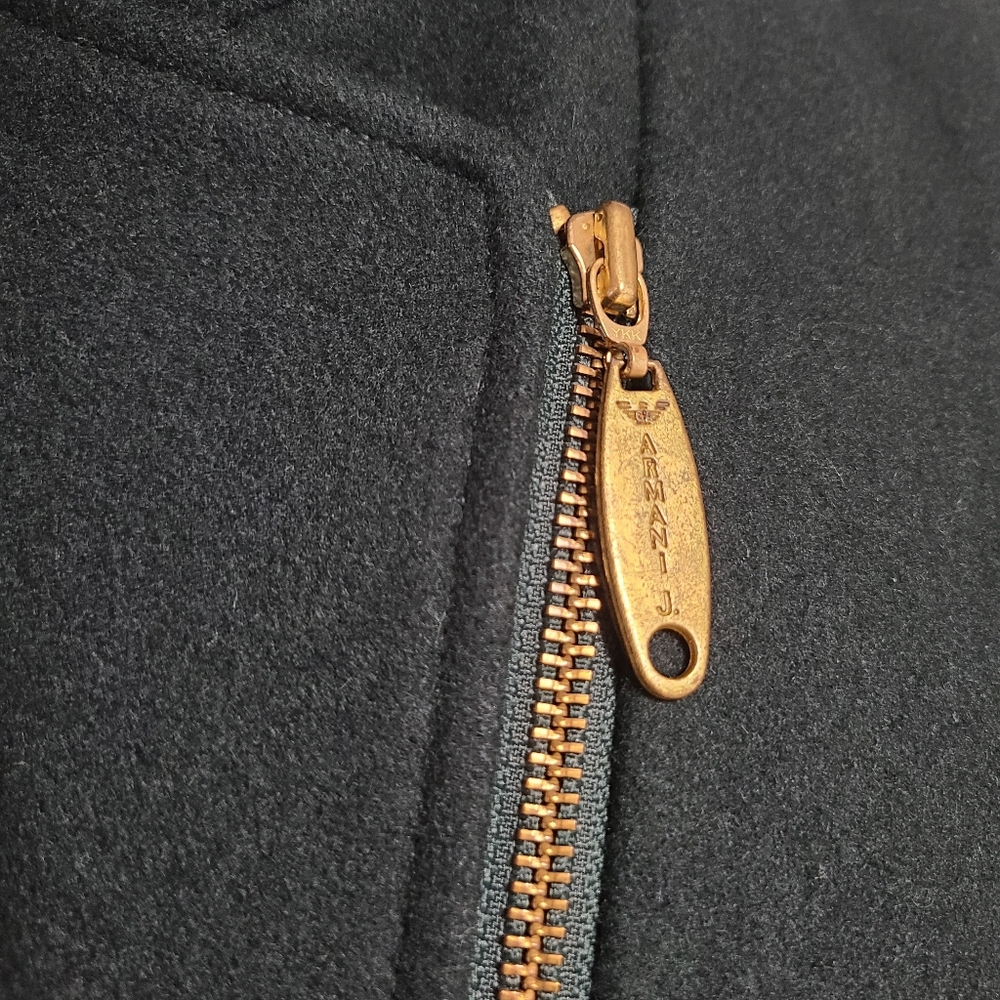 Armani Jeans Dark Green Asymmetrical Zip Wool Blend Jacket with Gold Hardware - Picture 3 of 9